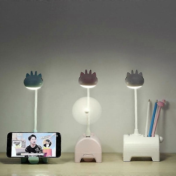 Rosa LED Skrivebordslampe til Børn, Trefarvet Dæmpbar Skrivebordslampe, Touch-kontakt/USB-tilslutning/Penholder, Læselampe til Børneværelse, Studier, Arbejde