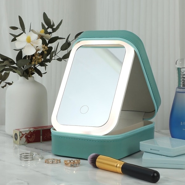 1 stk. rosa multifunktionel LED-lys makeupspejl makeuptaske