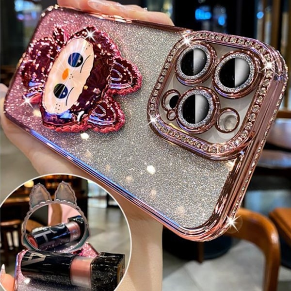 Nytt rhinestones-deksel Labubu speilbrakett egnet for Apple 16PROMAX mobiltelefondeksel iPhone15 beskyttelsesdeksel 4 iPhone16E