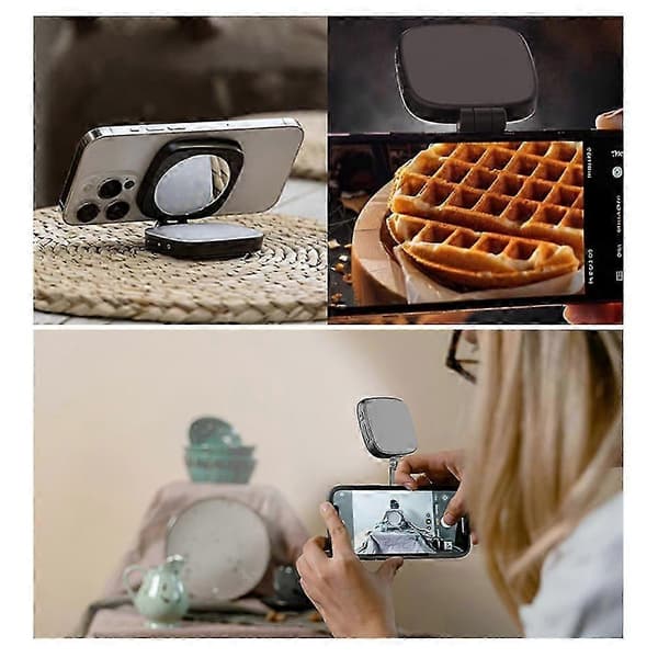 Magnetisk Selfie Ringlys med Spejl Stærkt Magnetisk Foldbart Design til Live Black