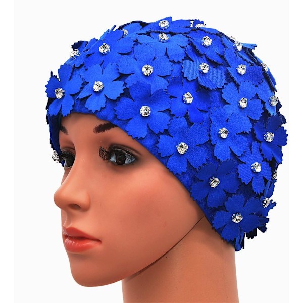 Håndlaget retro svømmehette med rhinestone-kronblader for kvinner