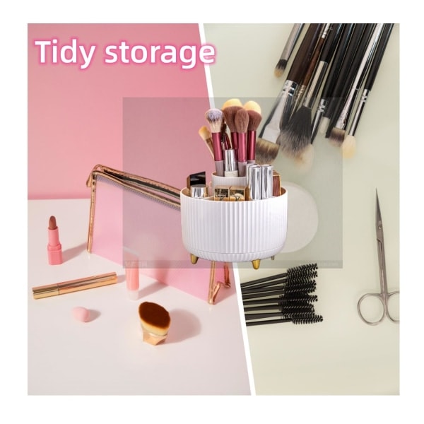 360° roterende makeup-organisator - stilfuld kosmetikopbevaring med 5 rum, hudplejeholder, stor kapacitet (hvid) Hvid