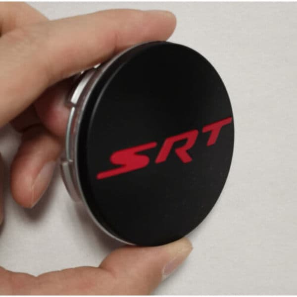 4x til DODGE CHALLENGER DEMON 63MM Mat Sort Rød SRT Bogstav Hjul Centerkapsler