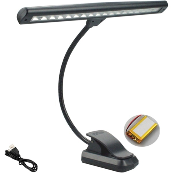 Laddningsbar 18 LED pianolampa med ögonskydd, Superstark klämma på pianolampa, 3 färgtemperaturer, perfekt för flygel, keyboard, (svart)