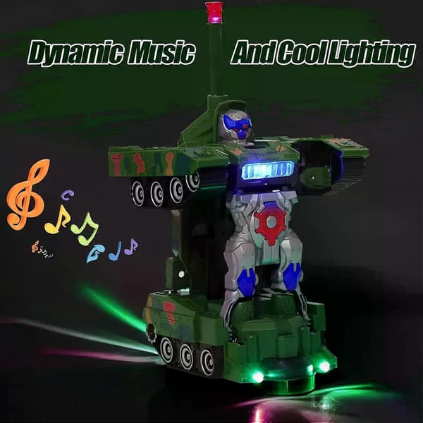Robot Transformerbar Tank Leker for Barn Transformerende Billeker med Musikk og Lys Militær Hær Bursdagsgave til Gutter Jenter
