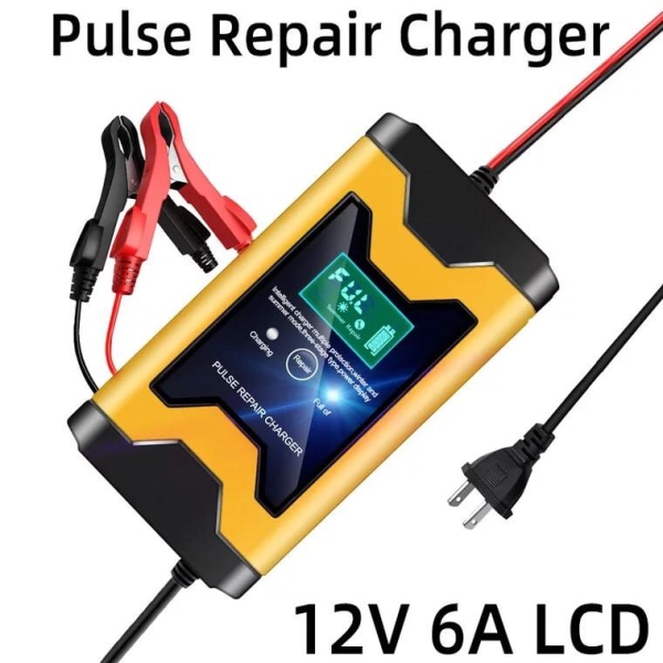 12 volts automatisk bärbar billaddare för blybatteri Yellow 1pcs