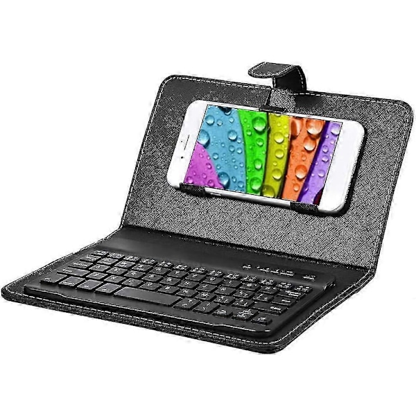Elegant lærbelagt tastatur, perfekt følgesvenn for 4,5' til 6,8' smarttelefoner, med avtakbart etui, tilbyr bred kompatibilitet og holdbarhet