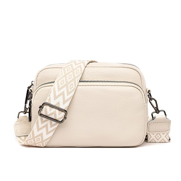 Crossbody-väska Dam Läder Liten Axelväska med Dragkedja Off-White