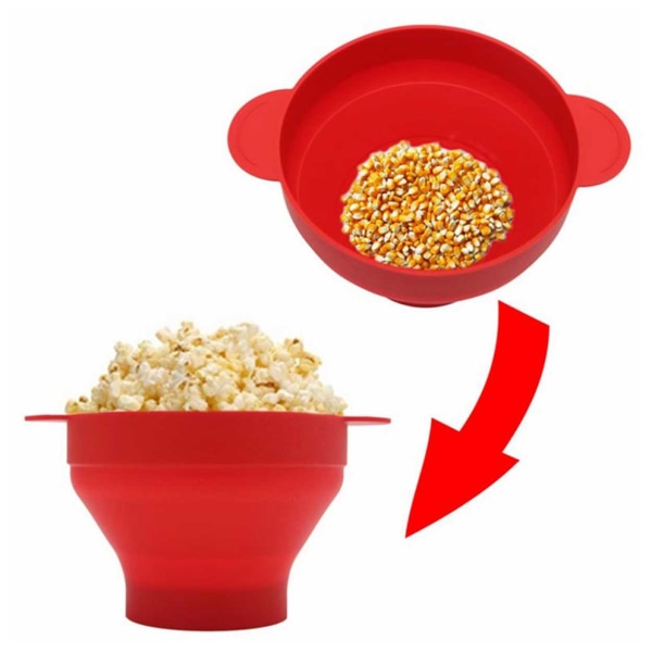 Popcornskål Silikon Microskål för Popcorn - Hopfällbar röd red