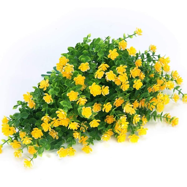 Keinotekoiset kukat ulkokäyttöön UV-säteilyn kestävät puksipuun pensaat 8 pakkaus Yellow 8 Pcs