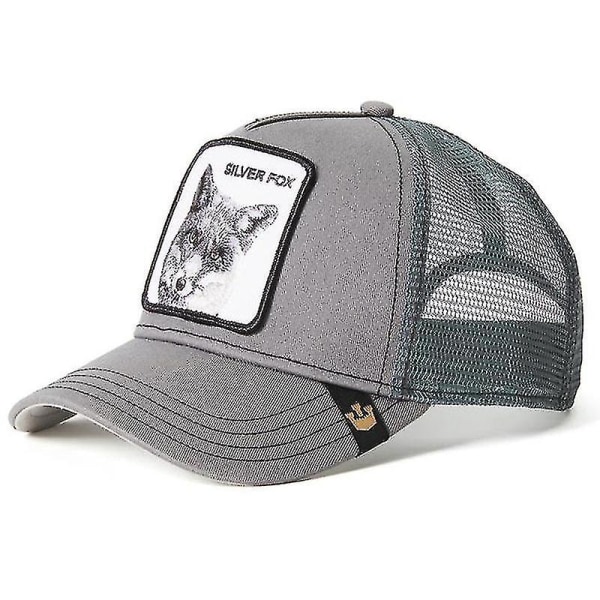 Animal Baseball Cap Sun Protection Mesh Brodert Trucker Hat Silver Fox Grey