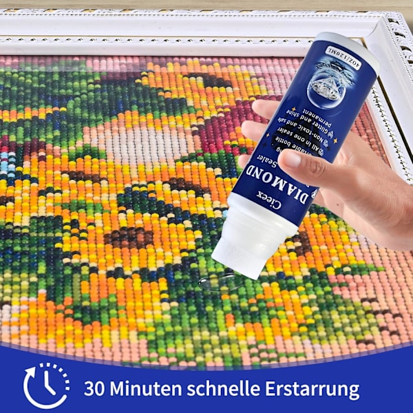 Timanttimaalaustiiviste, 240 ml timanttitaidetiiviste, timanttimaalaustarvikkeet, timanttitaideliima kiinnitykseen ja timanttien pysyvään kiiltoon