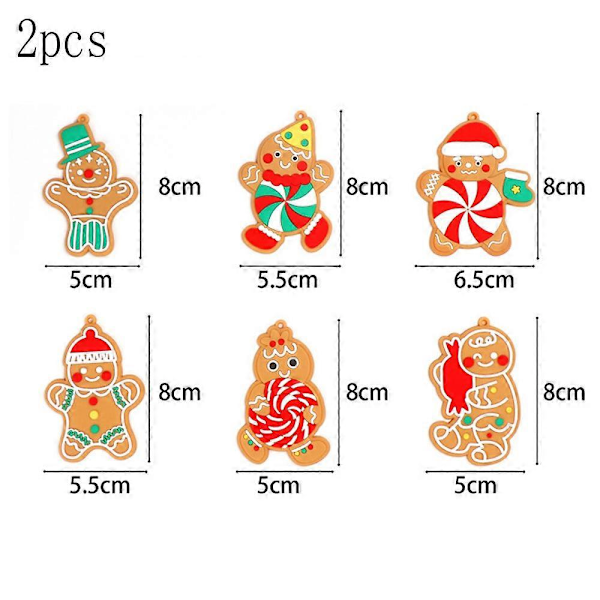 Festlige pepperkakemenn, miniatyr juledekor med forskjellige mønstre for juletre, festdekor og gaveutdeling, slitesterk myk PVC, sett
