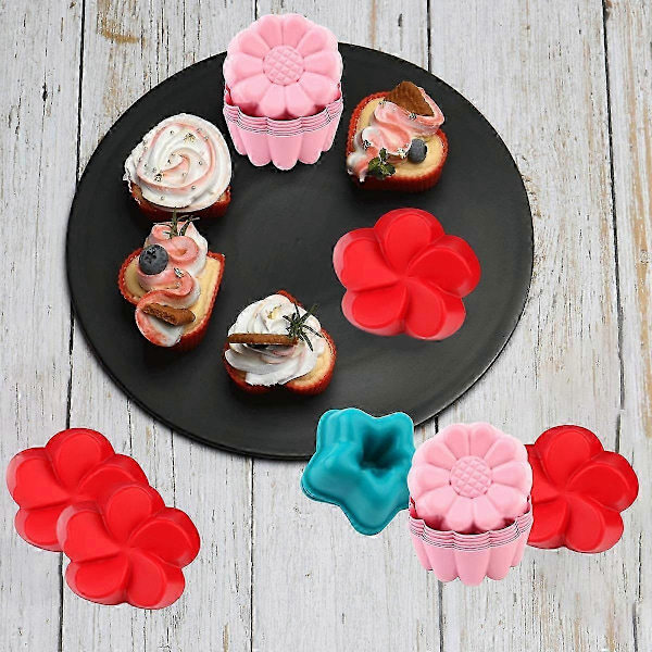 Uudelleenkäytettävät muffinssivuoat, tarttumattomat muffinssivuoat, yhteensopivat uunien, mikroaaltouunien, jääkaappien ja astianpesukoneiden kanssa, elintarvikelaatuinen silikoni syntymäpäiville