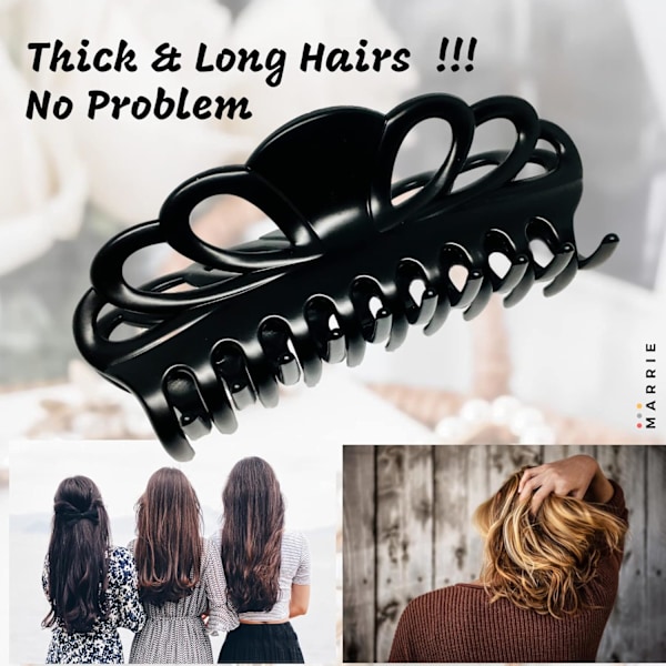 Extra Stora Hårklämmor, Halkfria Starka Stylingklämmor, Franska Håraccessoarer, 14,7 cm Längd (Svart x 2)
