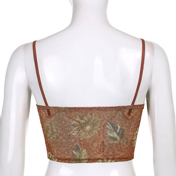 Sommarmode Mesh Print Smal Sexig Backless Suspender Brown S