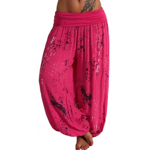 Kvinnor Boho Harem Pants Yoga Casual Baggy Hareem Byxa rose red S