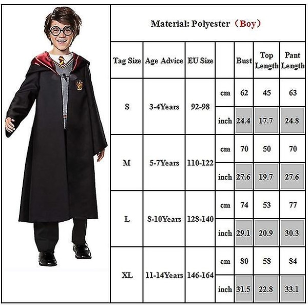 3-14 år Barn Tonåringar Pojkar Flickor Harry Potter Hermione Granger Gryffindor Cosplay Uniform Dräkter Outfit Set Presenter 5-7 Years BOy