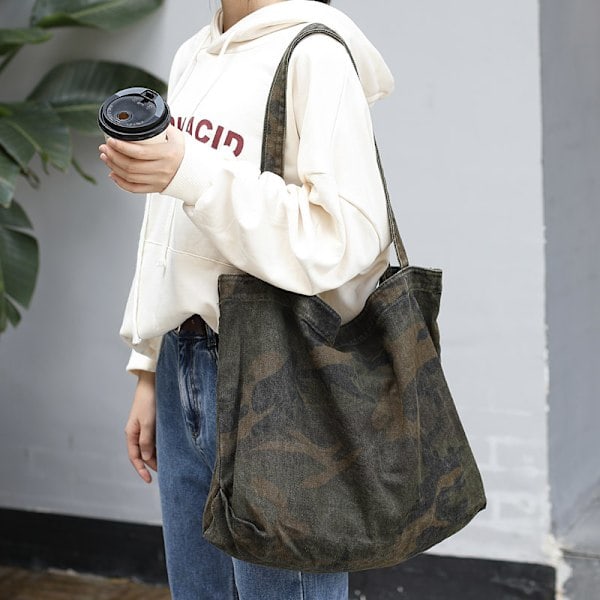 Naisten Vintage Canvas Camouflage Tote -kassi Ostoskassi Käsilaukku