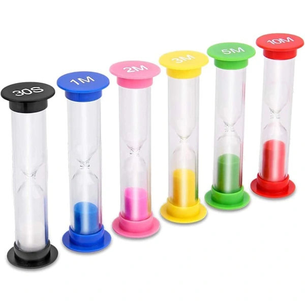 Timeglas, 6 farvede timeglas, 30 sekunder/1 minut/2 minutter/3 minutter/5 minutter/10 minutters timeglas