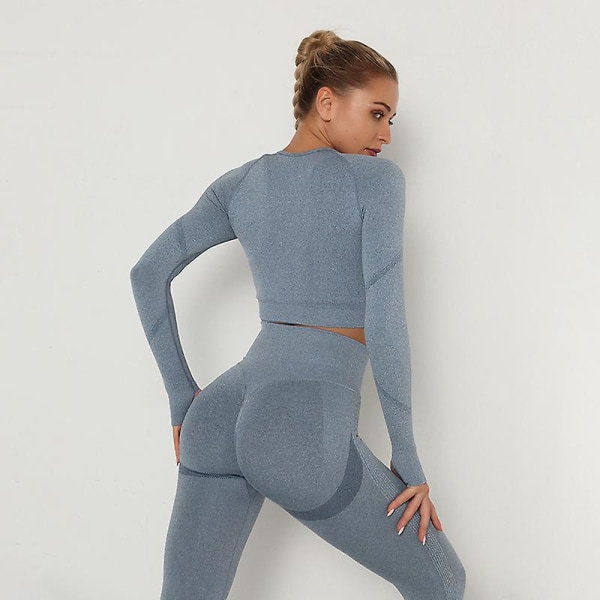 Set med 7 träningspass Sömlös Jooga Korkeavyötäröiset leggingsit Fitness Urheilupaita Set Gym Wear Gray M