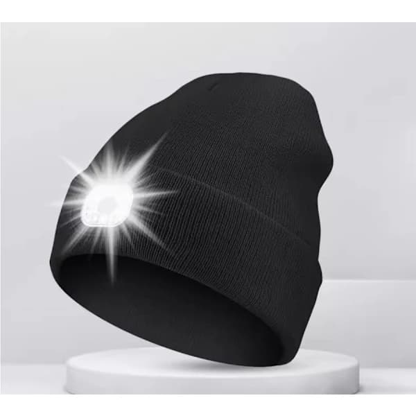 Musta lippalakki LED-valolla ja USB-liitännällä