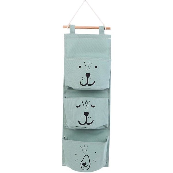 Baby Linnedstof Hængende Opbevaringspose Lomme Retro Vægmonteret Organizer til Garderobe Skab Bag Dør Væg Soveværelse Opbevaring Dekoration (Grøn)