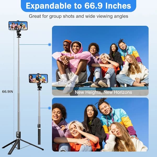 Selfie Stick Tripod with Fill Light, Phone Selfie Stick, Durable Stainless Steel Design, Bluetooth Remote Control and Stable Tripod Support