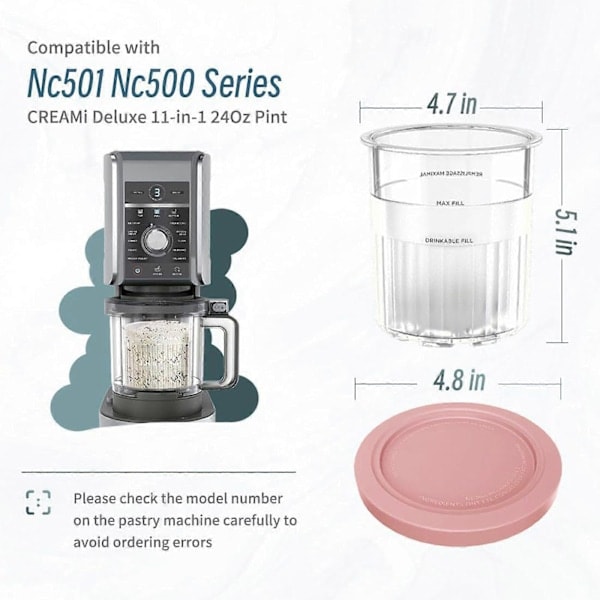 Erstatning for Ninja Creami Deluxe-beholdere og låg, 4-pak, kompatible med Ninja Creami 11-i-1 NC501 NC500-serien Deluxe ismaskine, 710 ml Del...