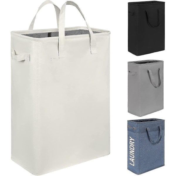 Smal kleskurv Slank kleskurv med sammenleggbart håndtak Skittentøy Bærbar smal kleskurv Organiseringsbokser (55 cm, Beige)