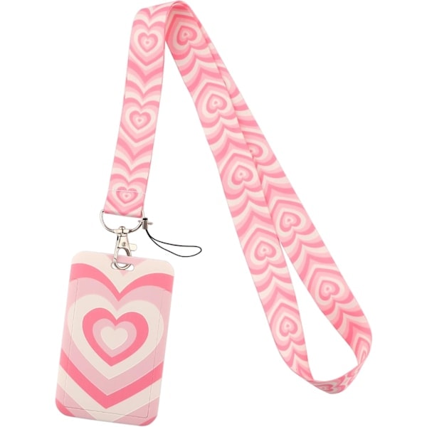 Nyckelband med ID-kortshållare Rosa Hjärta Halsband Nyckelband för Nycklar Kort Sött för Lärare Student, Rosa