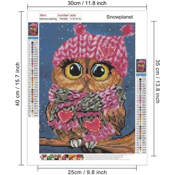 Diamantmålningskit för vuxna, DIY diamantkonst för barn, rund diamantkonst, full diamantuggla 5D diamantprickar hemväggdekoration blå