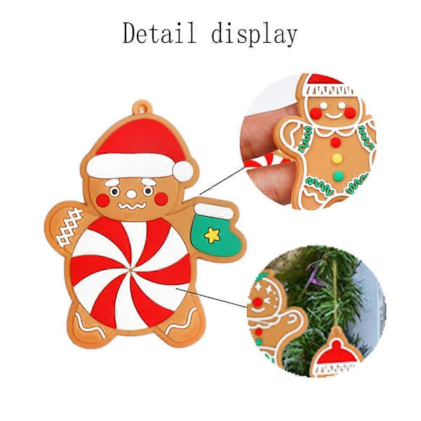 Festlige pepperkakemenn, miniatyr juledekor med forskjellige mønstre for juletre, festdekor og gaveutdeling, slitesterk myk PVC, sett