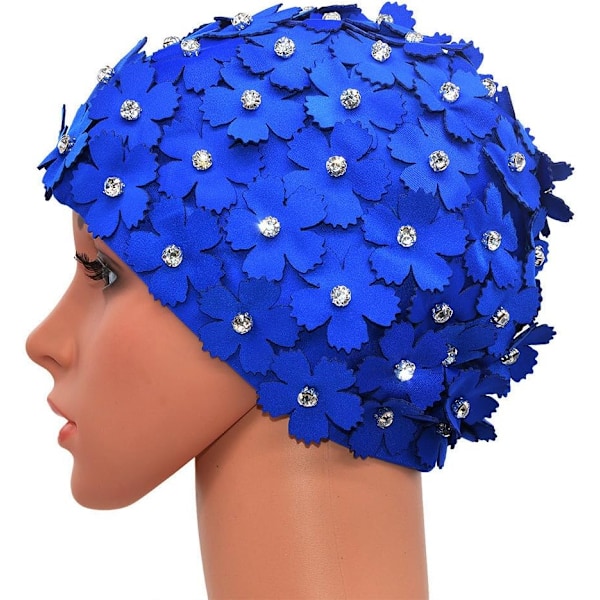 Håndlaget retro svømmehette med rhinestone-kronblader for kvinner