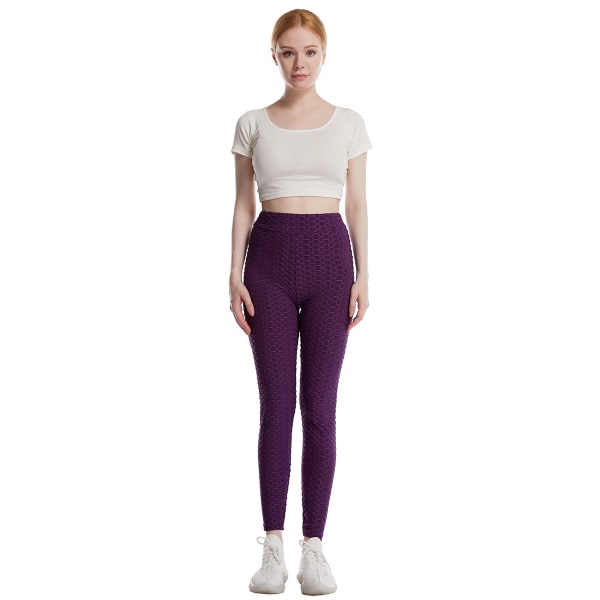 Kvinnliga casual superstretch smala träningsbyxor yogabyxor Purple 2XL