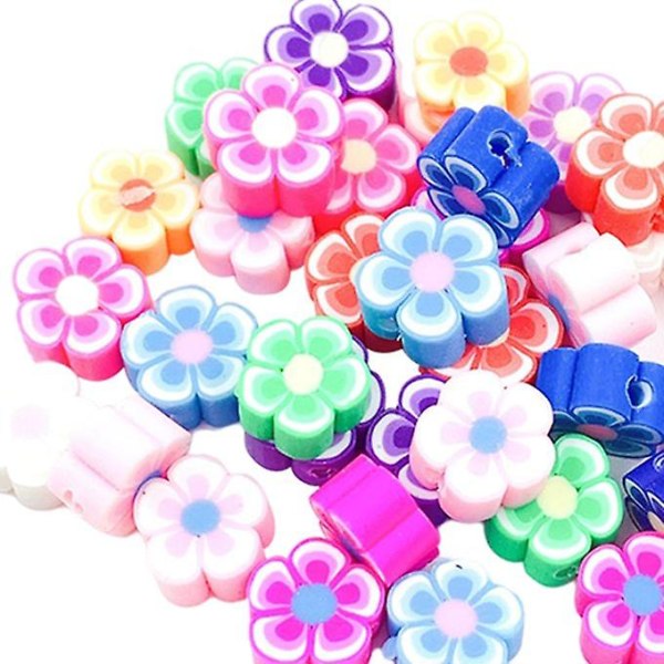 100 stk. Blomsterperler Charms 10mm Polymer Clay Beads Til gør-det-selv