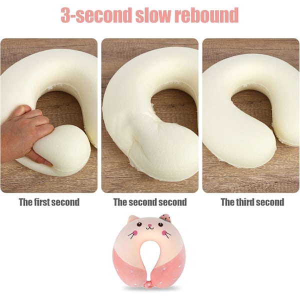 Resekudde Tecknat Djur Nackstöd Kudde Memory Foam Nackkudde U-formad Elasticitet Barn Resekudde Portabel (Katt)