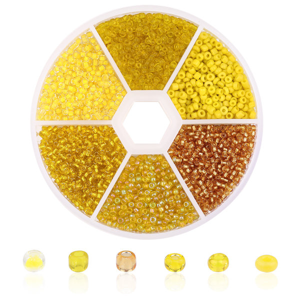 DIY plain glass millet beads, 6 color combination color beads set, DIY jewelry accessories yellow 2MM