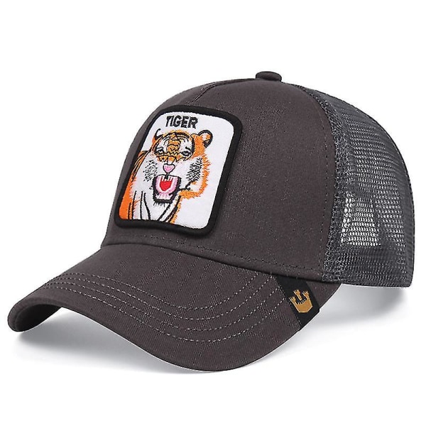Utförsäljning Djur Baseball Cap Solskydd Mesh Broderad Trucker Hat Tiger Grey curry