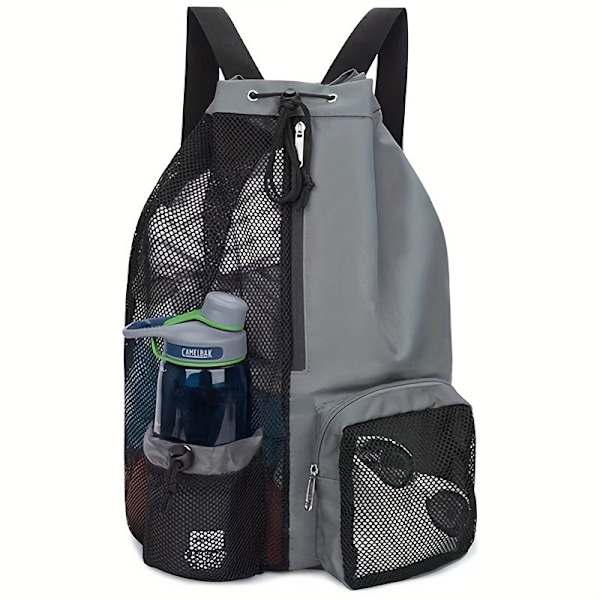 Simväska mesh dragsko ryggsäck med våtfack strandryggsäck gym hot ryggsäck grey