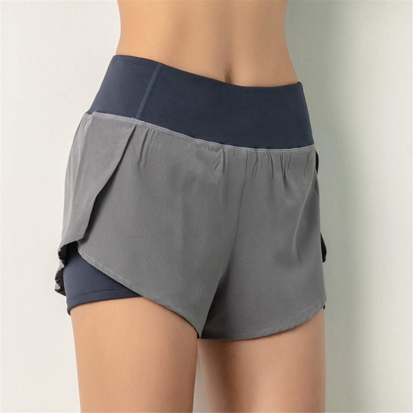 2 i 1 Flowy löparshorts for kvinder Quick Dry Drawstring Gym Grey