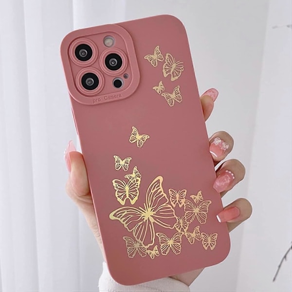 Kompatibel med iPhone 14 Pro Max Cover, Sommerfugl 6.7in Pink