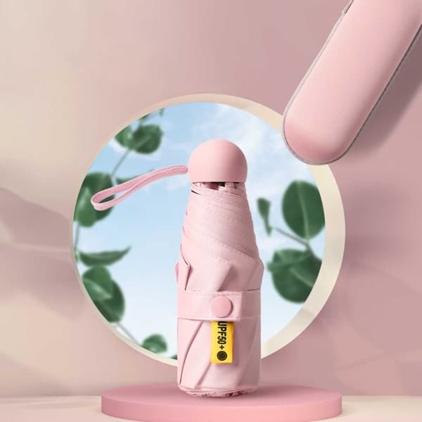 Vikbart Mini Paraply Vindtätt & UV-Skyddande Foder Paraply Användbart i Sol och Regn Rosa