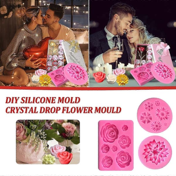 Blomst Krystall Dråpe Limform for Valentinsdag Rose Blomst Silikonform