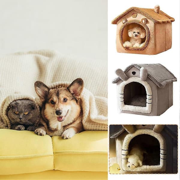 Katt Hundehus Vinter Varmt Lite Hundehus Fire Årstider Vaskbart Hundehus Kattseng Kjæledyrutstyr grey/1pcs
