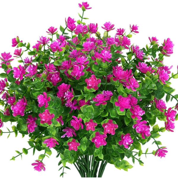 Keinotekoiset kukat ulkokäyttöön UV-säteilyn kestävät puksipuun pensaat 8 pakkaus Red Lotus 8 Pcs