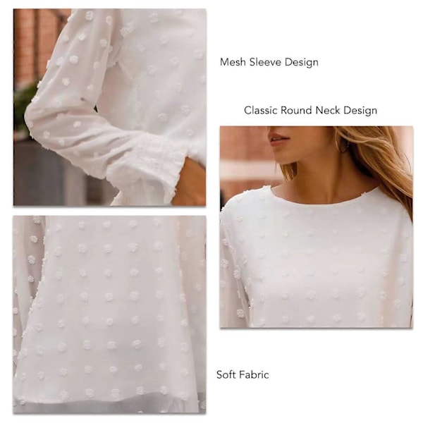 Långärmad Blus Rund Hals Lös Passform Mjukt Andningsbart Enfärgad Dam Casual Topp för Arbete Dejt Shopping