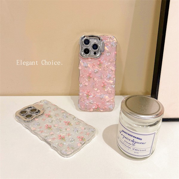 Litet fräscht skalmönster blommigt passande för iPhone15 mobilskal Apple 16promax linsskydd skyddande skal white iPhone16
