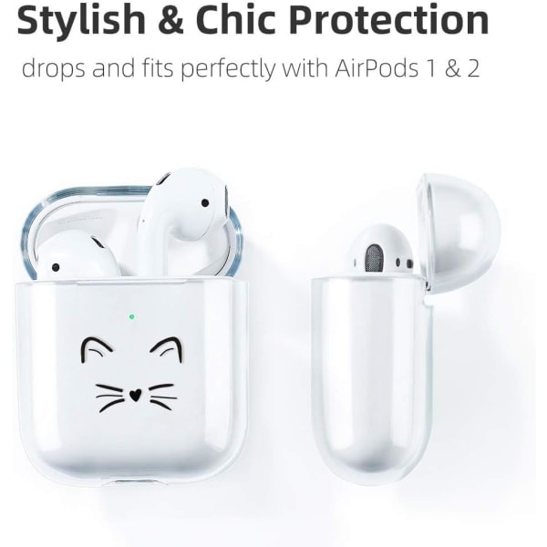 Katt AirPods-etui, kompatibelt med AirPods 2 & 1-etui transparent silikone beskyttende etui AirPods-etui (front LED synlig) stødsikkert etui