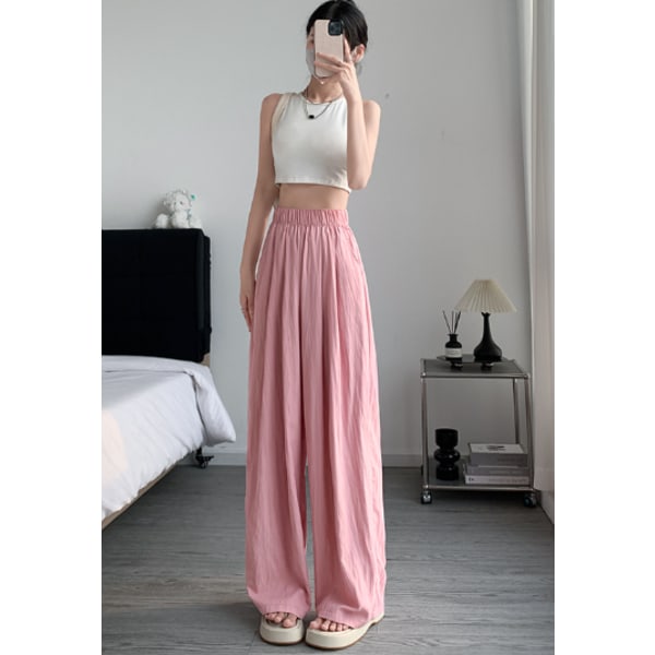 2024 nye sommer Yamamoto-bukser kvinders højtaljede slanke draperinger afslappet lige tynde, doven bukser i bomuld og hør med brede ben Pink L【116-130】